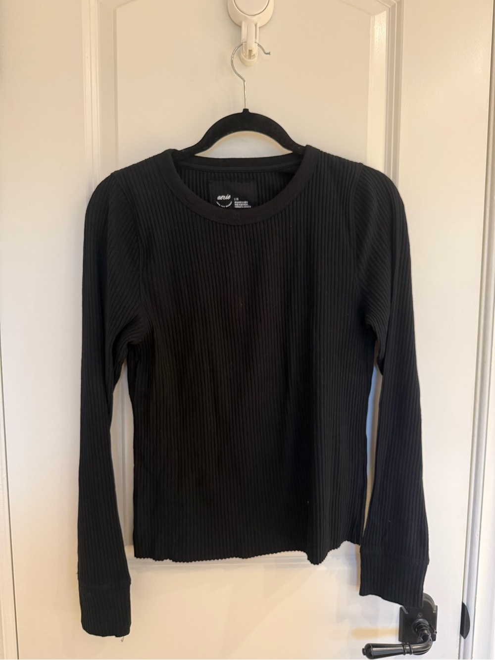 Ribbed Long Sleeve Black Top